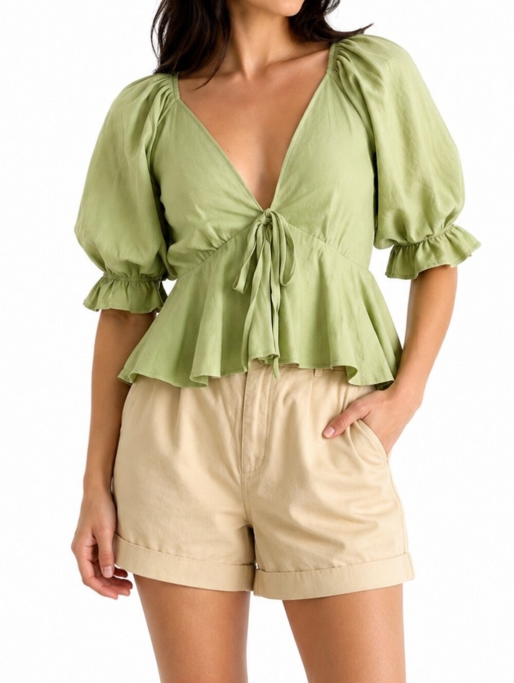 7 For All Mankind Green V Neck Sexy Different Top Medium